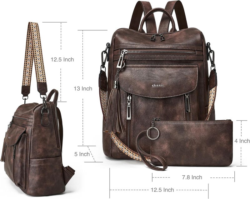 Shrrie Backpack Purse for Women Fashion Leather Backpack Purse Designer Travel Backpack Convertible Shoulder Bag with Wristlet for Work College - Image 3